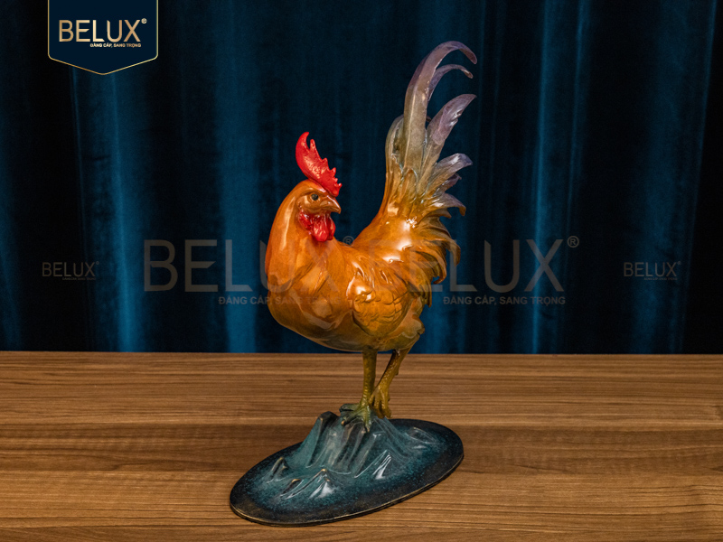 Tượng gà trống bằng đồng decor cao 27cm